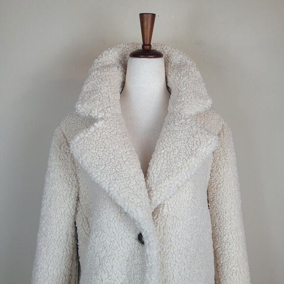 J.Crew Teddy Sherpa Coat Medium Ivory Cream Button Down Collared Lined BA527 - Picture 2 of 12